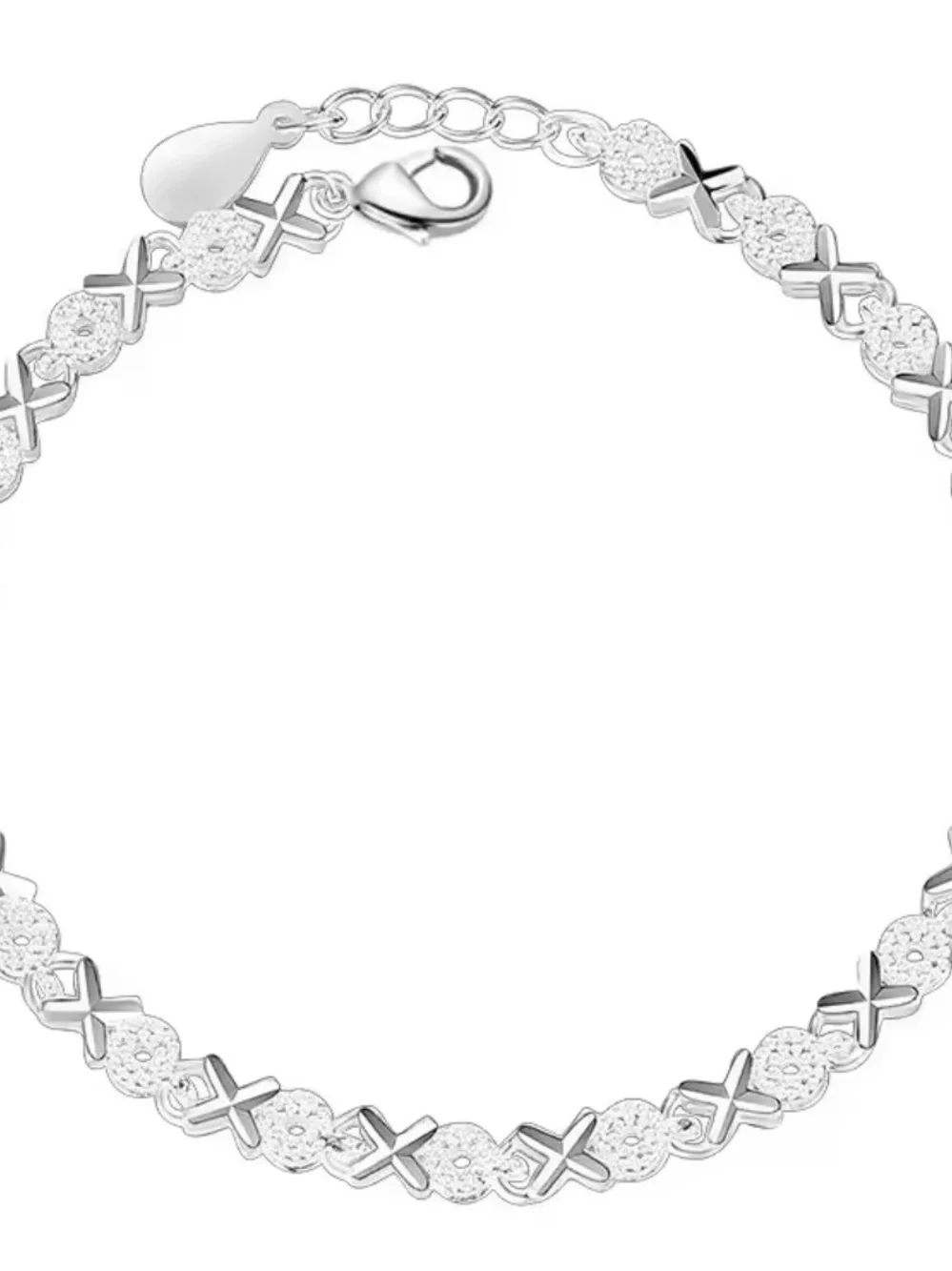Sterling Silver Crystal Cross-Link Bracelet - Polished Silver